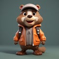 Super Cute 3d Cartoon Beaver In Urban Clothes - Playful Character Design