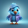 Super Cute 3d Cartoon Blue Bird With Urban Clothes