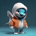 Super Cute 3d Cartoon Dolphin In Urban Clothes