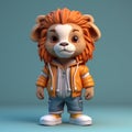 Super Cute 3d Cartoon Lion In Urban Clothes Royalty Free Stock Photo