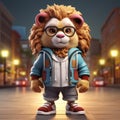 Super Cute 3d Cartoon Lion In Urban Street Outfit Royalty Free Stock Photo