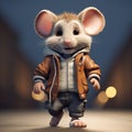 Super Cute 3d Cartoon Rat In Urban Clothes