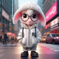 Super Cute 3d Cartoon Sheep In Urban Clothes Royalty Free Stock Photo