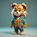 Super Cute 3d Cartoon Tiger In Urban Clothes Royalty Free Stock Photo