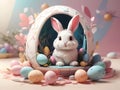 Super cute easter bunny sitting on eggs, easter card, paper style Royalty Free Stock Photo