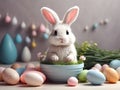 Super cute easter bunny sitting on eggs, easter card, paper style Royalty Free Stock Photo
