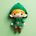 Super Cute Elf Plush Toy On Green Background - Detailed Costumes, Fairy Tale Adventurecore