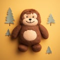 Super Cute Felt Bigfoot Teddy Bear With Pine Trees Background