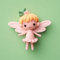 Super Cute Felt Fairy Figurine On Solid Color Background