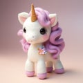 Super Cute Felt Unicorn On Solid Color Background - Handcrafted Plush Doll Art