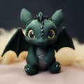 Super Cute Green Stuffed Dragon With Big Eyes - Adorable Toy Sculpture