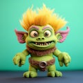 Super Cute Green Troll In Yellow Dress - 3d Felt Model