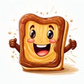 Super Cute Happy Cartoon Toast with Peanut Paste. Generative AI. Royalty Free Stock Photo