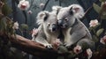 Super cute koalas couple hugging. Happy Valentine\'s day concept. AI generated image