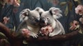 Super cute koalas couple hugging. Happy Valentine\'s day concept. AI generated image