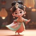 Super cute little girl, cream color scheme black hair,dancing in traditional Chinese Dynasty clothing AI Generated