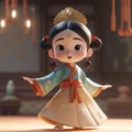 Super cute little girl, cream color scheme black hair,dancing in traditional Chinese Dynasty clothing AI Generated