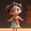 Super cute little girl, cream color scheme black hair,dancing in traditional Chinese Dynasty clothing AI Generated