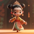 Super cute little girl, cream color scheme black hair,dancing in traditional Chinese Dynasty clothing AI Generated