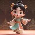 Super cute little girl, cream color scheme black hair,dancing in traditional Chinese Dynasty clothing AI Generated