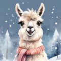 super cute llama with very big eyes, kind, smiling - 1 Royalty Free Stock Photo