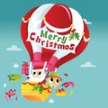 Super Cute Merry Christmas Santa Hot Air Balloon Royalty Free Stock Photo