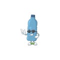 Super cute mineral bottle cartoon character wearing black glasses Royalty Free Stock Photo