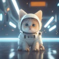 Super cute pet astronaut kitten cat in a white spacesuit explorer