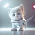 Super cute pet astronaut kitten cat in a white spacesuit explorer
