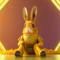 Super cute pet astronaut rabbit in a yellow spacesuit in space