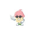 Super cute strawberry cupcake cartoon character wearing black glasses