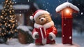 Super cute Teddy bear in Santa hat with gift box. AI generated image Royalty Free Stock Photo