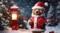 Super cute Teddy bear in Santa hat with gift box. AI generated image Royalty Free Stock Photo