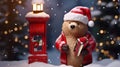 Super cute Teddy bear in Santa hat with gift box. AI generated image Royalty Free Stock Photo