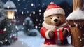 Super cute Teddy bear in Santa hat with gift box. AI generated image Royalty Free Stock Photo