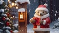 Super cute Teddy bear in Santa hat with gift box. AI generated image Royalty Free Stock Photo