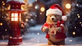 Super cute Teddy bear in Santa hat with gift box. AI generated image Royalty Free Stock Photo