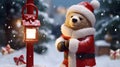 Super cute Teddy bear in Santa hat with gift box. AI generated image Royalty Free Stock Photo