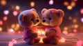 Super cute Teddy bears couple in love. Happy Valentine\'s day concept background. AI generated image Royalty Free Stock Photo