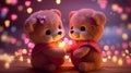 Super cute Teddy bears couple in love. Happy Valentine\'s day concept background. AI generated image Royalty Free Stock Photo