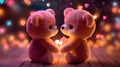 Super cute Teddy bears couple in love. Happy Valentine\'s day concept background. AI generated image