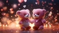 Super cute Teddy bears couple in love. Happy Valentine\'s day concept background. AI generated image Royalty Free Stock Photo