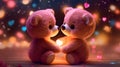 Super cute Teddy bears couple in love. Happy Valentine\'s day concept background. AI generated image