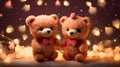 Super cute Teddy bears couple in love. Happy Valentine\'s day concept background. AI generated image Royalty Free Stock Photo