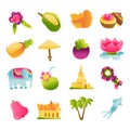 Super Cute Thailand Culture Icons Set Royalty Free Stock Photo