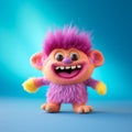 Super Cute Troll Figure With Purple Hair On Blue Background