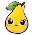 Super cute vector illustration in kawaii style. Green pear with big anime eyes