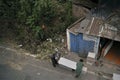 Super cyclone amphan destroyed workshop on Howrah, West Bengal, India. Two persons trying to restore the factory