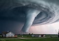 Super cyclone or a powerful destructive tornado and a house in its path. Storm clouds. Generative AI