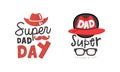 Super Dad Day Labels Set, Fathers Day Black and Red Logo Templates Cartoon Style Vector Illustration